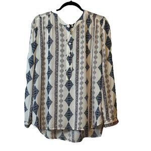 ✨Loft Blouse Womens Tribal Boho Large Long Sleeve Button Up Tunic Shirt Career #